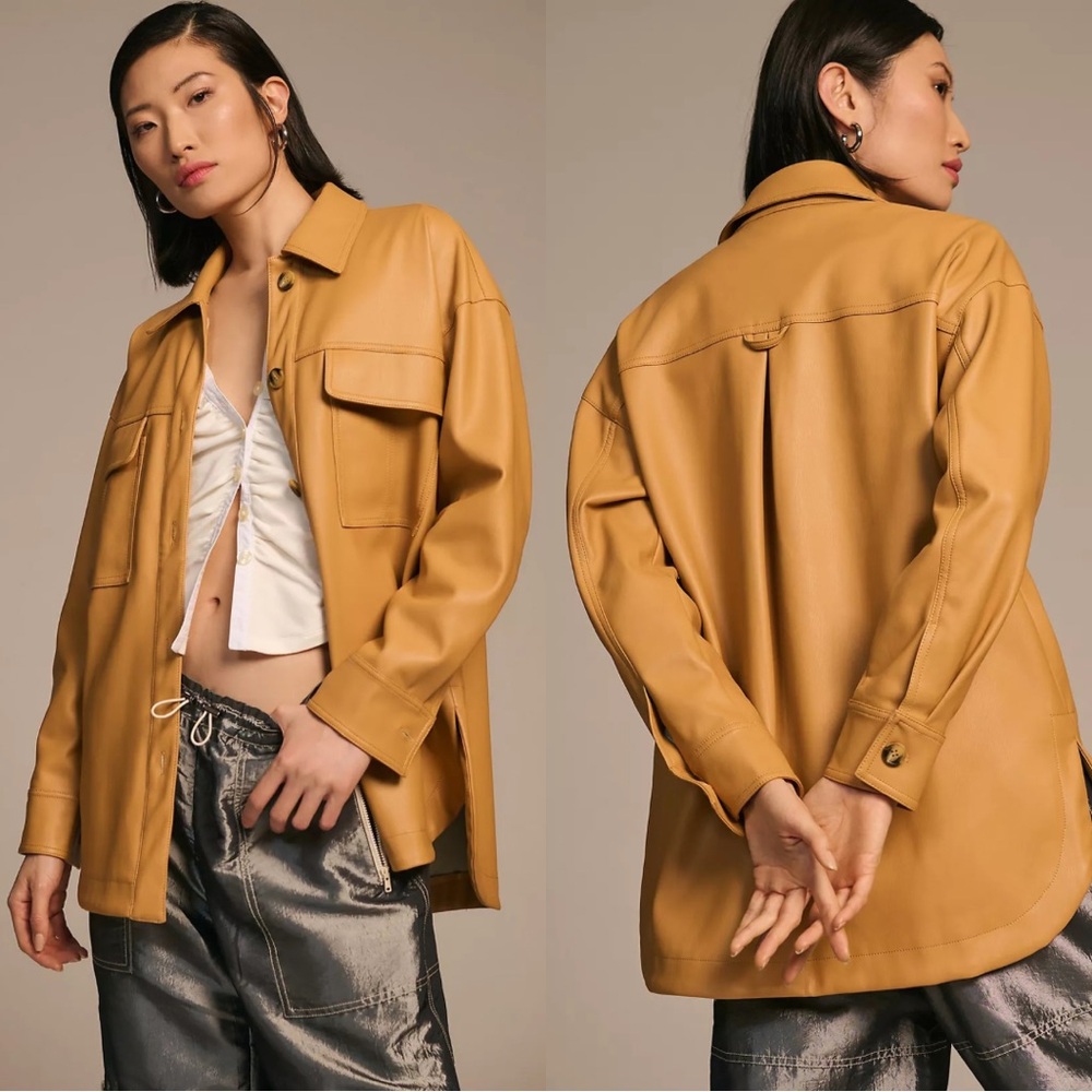 Maeve Faux Leather Shirt Jacket | Anthropologie